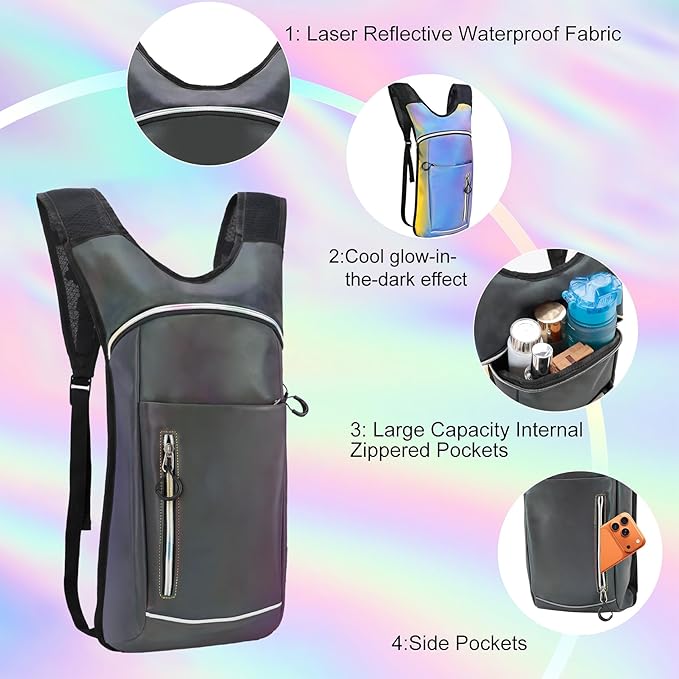 Hydration Backpack,Water Backpack with 2L Water Bladder,Festival Essential-Rave Hydration Pack,Lightweight Insulation Hydropack for Outdoor,Hiking,Running,Biking,Music Festival for Men Women