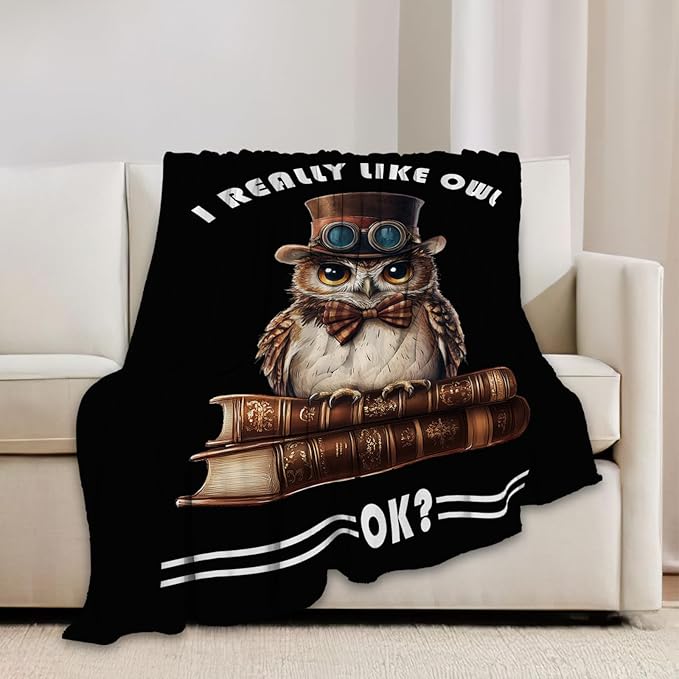Owl Blanket Book Throw Blankets Funny Gifts for Girls Boys Kids Soft Cozy Fleece Plush for Couch Sofa Bed 50"x40"