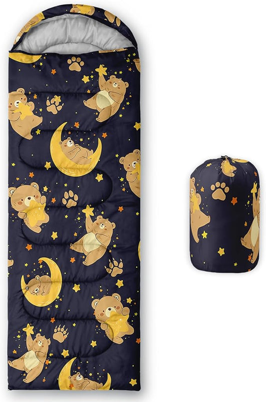 AILONEN Kawaii Puppy Sleeping Bag for Kids Boys Girls,Warm and Cool Weather,Lightweight,Waterproof Backpacking,Cartoon Cute Dog & Duck Animal Themed Blue Sleeping Bag for Camping