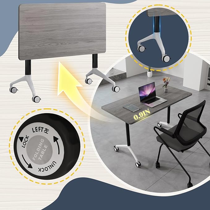 Folding Conference Table Flip-Top Rectangular Meeting/Training Table with Locking Casters,Mobile Nesting Design, 25mm E1 Scratch-Resistant Work Surface (8, 55.1 * 21.7 * 29.5Inch)