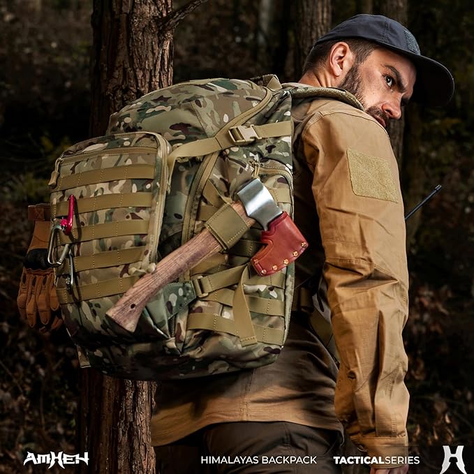 52L Tactical Backpack - 1050D 72 Hour Bug Out, 17" Laptop Compartment, Helmet Pocket and MOLLE for Survival Emergency (Camo)