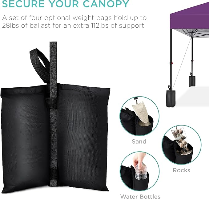 Best Choice Products 8x8ft Pop Up Canopy Tent, Outdoor Shade, 1 Person 1 Minute Set Up, Carry Case, 4 Weight Bags - Amethyst Purple