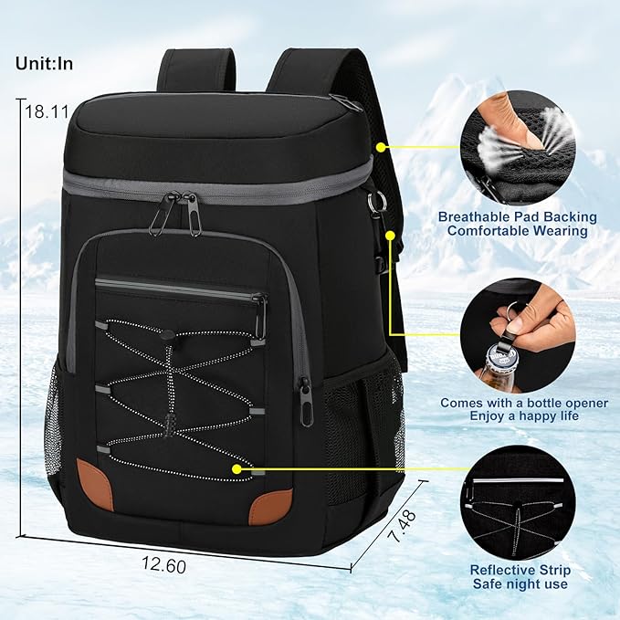 Backpack Cooler Insulated Leak Proof for Men Women 36 Cans Soft Cooler Backpack Insulated Waterproof Large Capacity Coolers Bag Portable for Lunch Camping Travel Picnic Hiking
