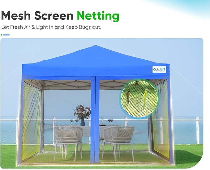 Quictent 10'x10' Easy Pop up Canopy Tent with Netting Screened, Outdoor Instant Portable Gazebo Screen House Room Tent -Fully Sealed, Waterproof & Roller Bag Included (Royal Blue)