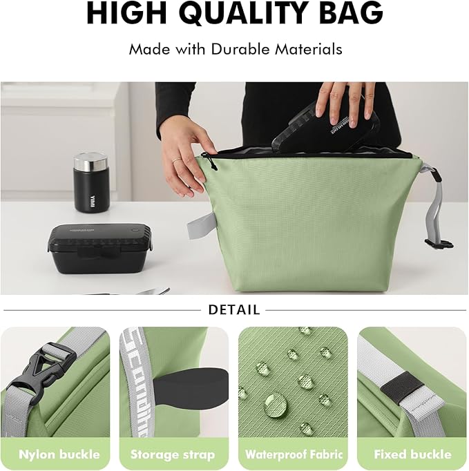 Lunch Bag for Women & Men Fresh Keep Lunch Box, Small Leakproof Cooler Bag Food Lunch Containers High Capacity Reusable Loncheras para Mujer for Work, Office, Picnic, Travel (Light Green)