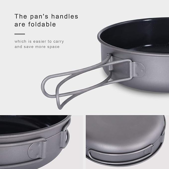 Boundless Voyage Titanium Non-Stick Frying Pan with Folding Handle Non-Stick Ceramic Coating Frypan Cooking Pot for Outdoor Camping Picnic Backpacking