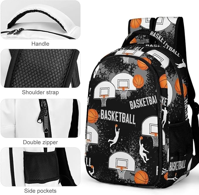 Casual Lightweight Laptop Backpack Game Sports Basketball Print Art, Cute Travel Daypack with Tumbler Holder for College Nurse Teacher Work Commute