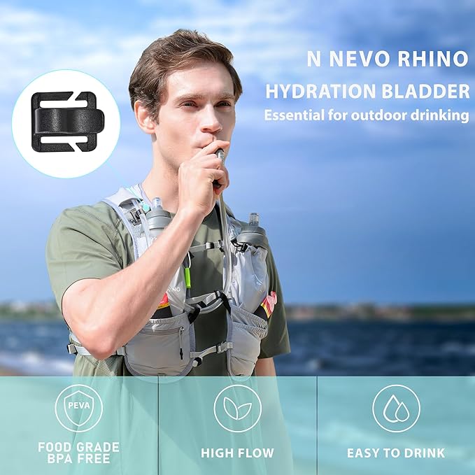 N NEVO RHINO Water Bladder 1.5L-2 Liter, BPA -Free Hydration Bladder for Hiking Backpack Running Vest, Leak - Proof Water Reservoir Storage Bag for Camping & Outdoor Adventures
