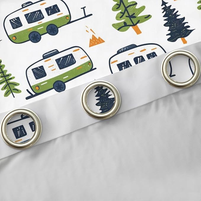 jejeloiu Happy Camping Curtains for Bedroom Living Room Camper 30%-50% Blackout Darkening Drapes Cartoon Camping Car Window Treatments, 2 Panels 38 x 45 Inch Room Decor