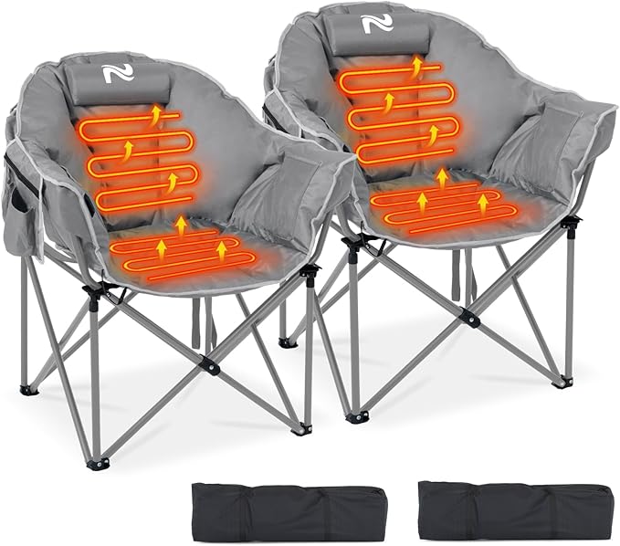 Oversized Heated Camping Chair, Heated Chairs Outdoor Sports with 3 Heat Levels, Portable Folding Heated Outdoor Chair for Lawn Patio Lounge, Battery NOT Included