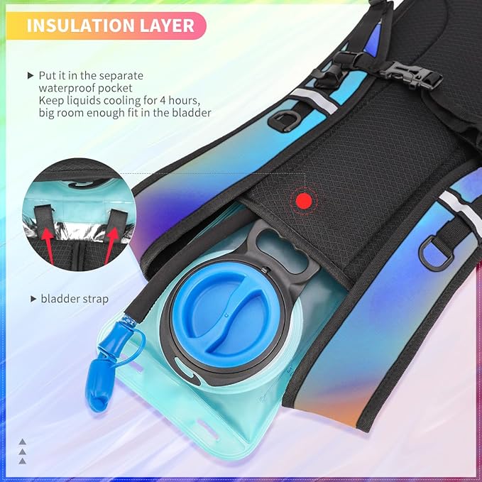 Hydration Backpack, Water Backpack with 2L Hydration Bladder, Rave Backpack Hydration Pack, Festival Essential for Raves, Hiking, Cycling, Climbing, Running, Outdoor, Camping and More