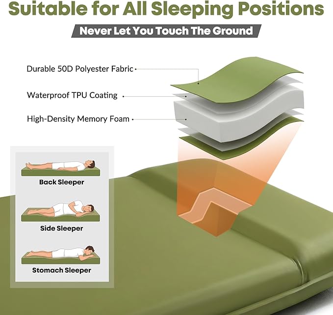 Self Inflating Sleeping Pad with Electric Pump, 4" Ultra-Thick Memory Foam Camping Pad, 4 Season Camping Mattress Pad with Built-in Pillow, Camping Essentials Gear for Tent Travel Car