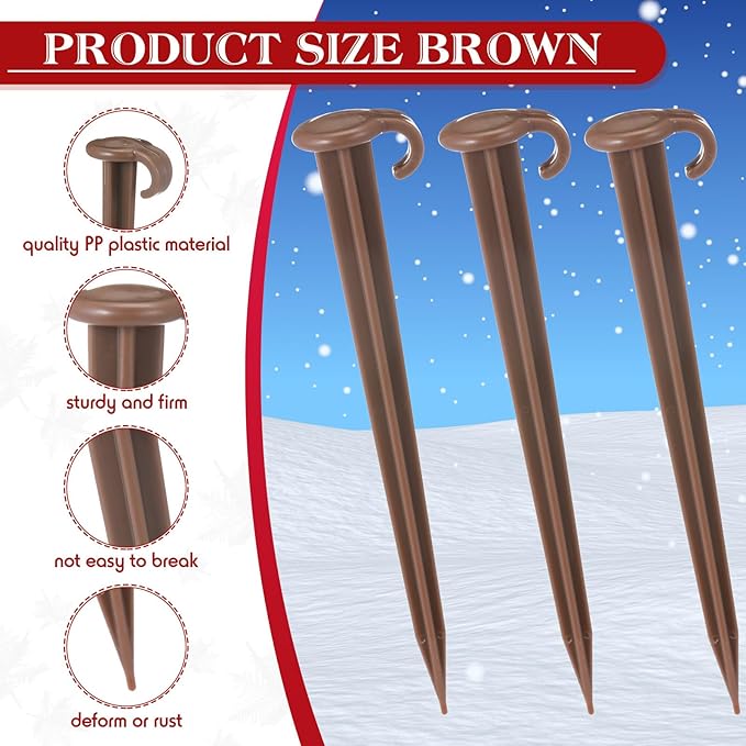 Vicenpal 24 Pcs 7 Inch Plastic Yard Stakes Inflatables Heavy Duty Plastic Garden Stakes for Tent Ground Replacement Outdoor Fence Lawn Pegs Landscape Staples Halloween Christmas Decorations (Brown)