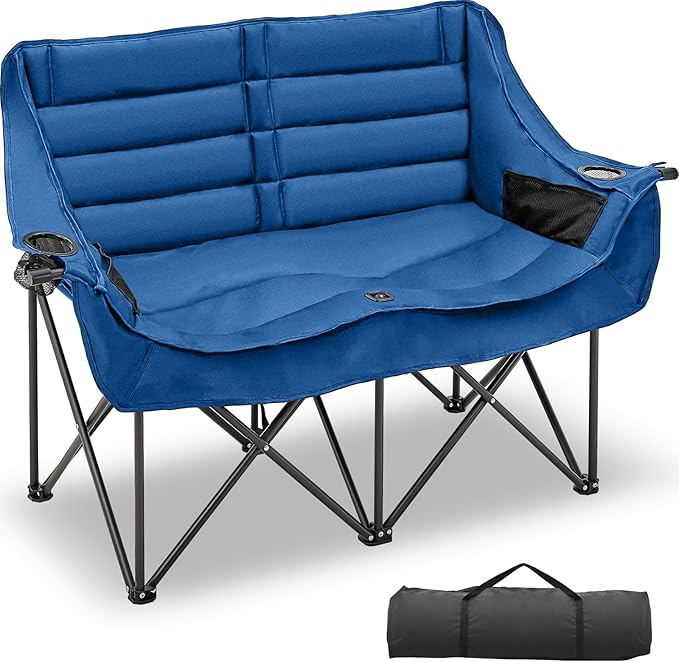 DoCred Double Camping Chair - Oversized Loveseat, 2 Person Camping Chair for Adults Heavy Duty,Two Person Folding Chair with Cup Holder, Supports up to 500 LBS for Outside Picnic Beach Travel