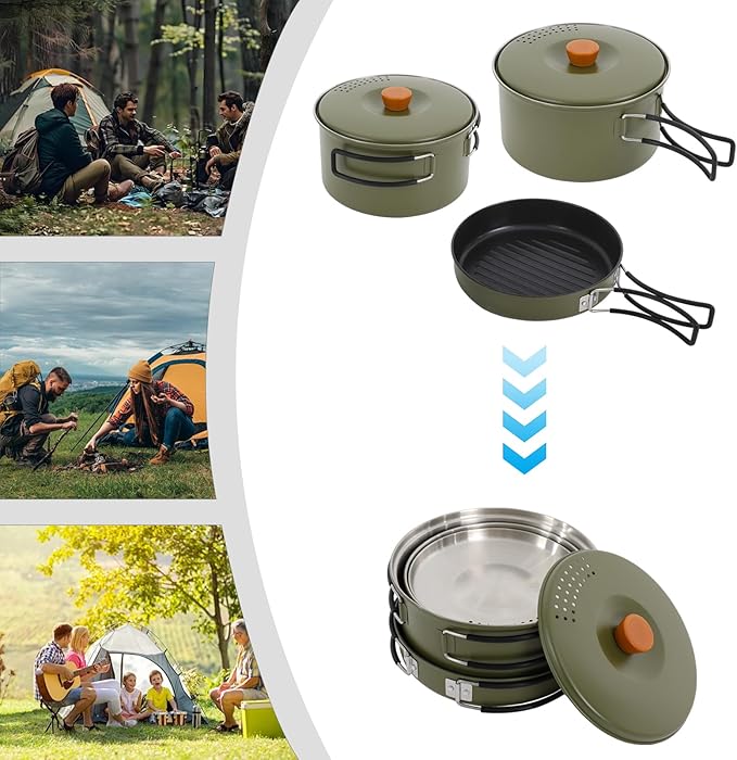 Camping Cookware Set, 304 Stainless Steel Camping Pots and Pans Set Outdoor Cookware Set with Storage Bag Campfire Cooking Equipment for Camping Outdoor Cooking Picnic