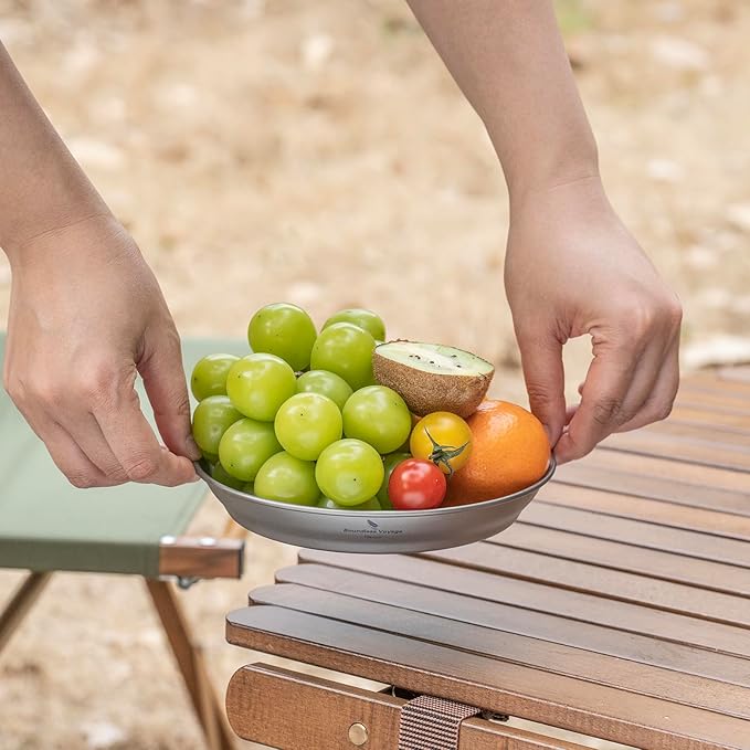 iBasingo Titanium Plate 164mm Dishes Saucer Portable Kitchen Tableware Small Pan Ultralight for Outdoor Travel Backpacking Camping Hiking & Home Everyday Use Ti1108T