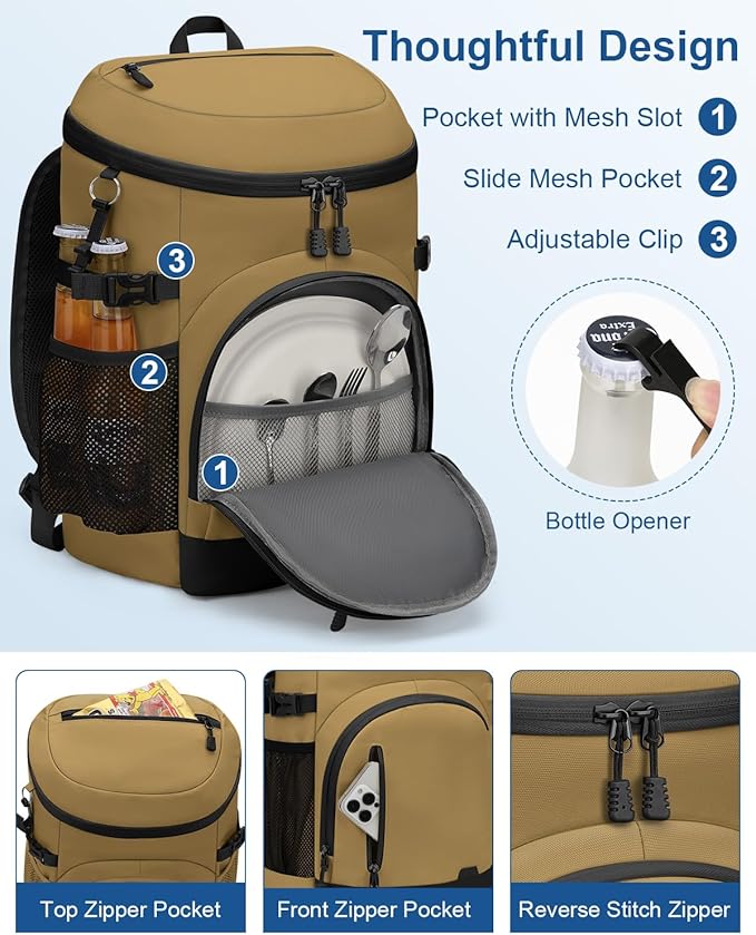 Cooler Backpack Insulated Waterproof,30/45 Cans Backpack Coolers Leakproof Lunch Backpack for Men Women Portable Soft Cooler Bag for Beach Camping Trave Picnic