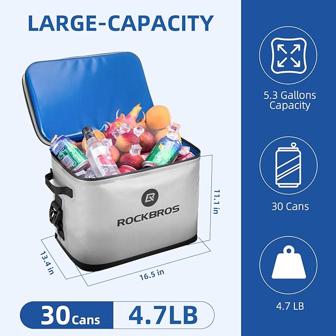 ROCKBROS Backpack Cooler Waterproof, 30 Can Large Leak-Proof Cooler Bags Insulated, Portable Soft Sided Cooler for Ice, Beer, Drink, Travel, Fishing, Beach, Golf, Picnic, Camping Gifts
