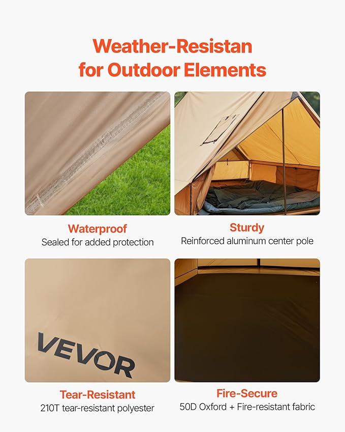 VEVOR Hot Tent, Camping Tipi Hot Tents with Stove Jack, Portable Winter Camping Tents with Snow Skirt, Easy Setup, Waterproof 4 Season Shelter Tents for Fishing Backpacking