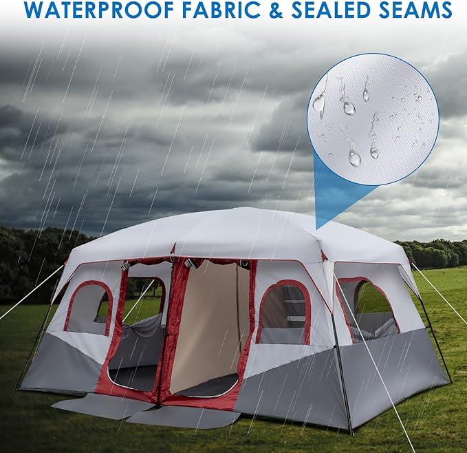 Outvita 8/10 Person Camping Tent, Large 2 Room Family Tent with Weatherproof Instant Cabin Shelter with Rainfly & Carry Bag for Backpacking Hiking Car Traveling…