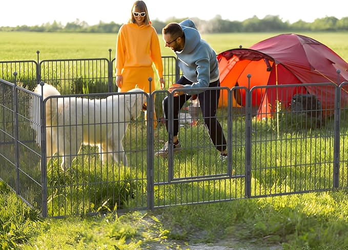 Dog Playpen,32/40/45 Inch Height in Heavy Duty, Folding Indoor Outdoor Anti-Rust Dog Exercise Fence, Portable Pet Playpen with Door for Large Medium Small Dogs and Pet (16 Panels, 40 Inch) Silver