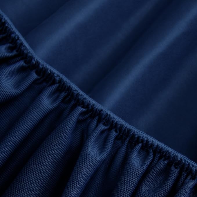 Biloban Twin Fitted Sheet 2 Pack, Twin Bedding Fitted Sheets Only with Deep Pocket up to 14", Bottom Sheet, Shrinkage & Stain Resistant Fitted Bed Sheets, Wrinkle Free & Easy Care, Navy Blue