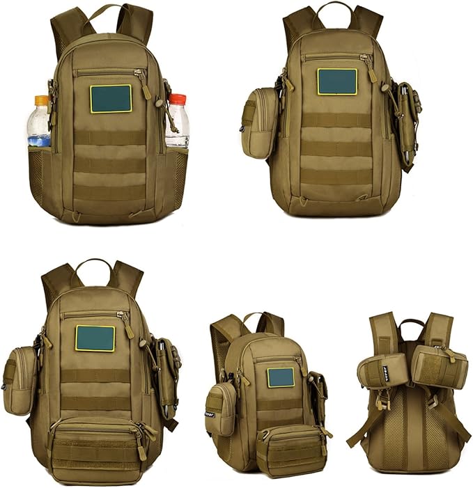 HUNTVP 10L Tactical Backpack Small Backpack Mini Daypack Military MOLLE Rucksack Gear Tactical Assault Pack Bag for Hunting Camping Trekking(10L-Desert Camouflage)