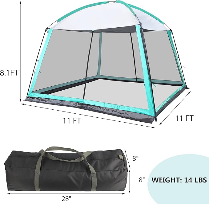 Screen House Room 11x11 Ft Mesh Net Tent Canopy Shelter Gazebo, Easy Setup & Waterproof & Sunshade, Suitable for Camping Trip, Backyard, Beach, Picnic