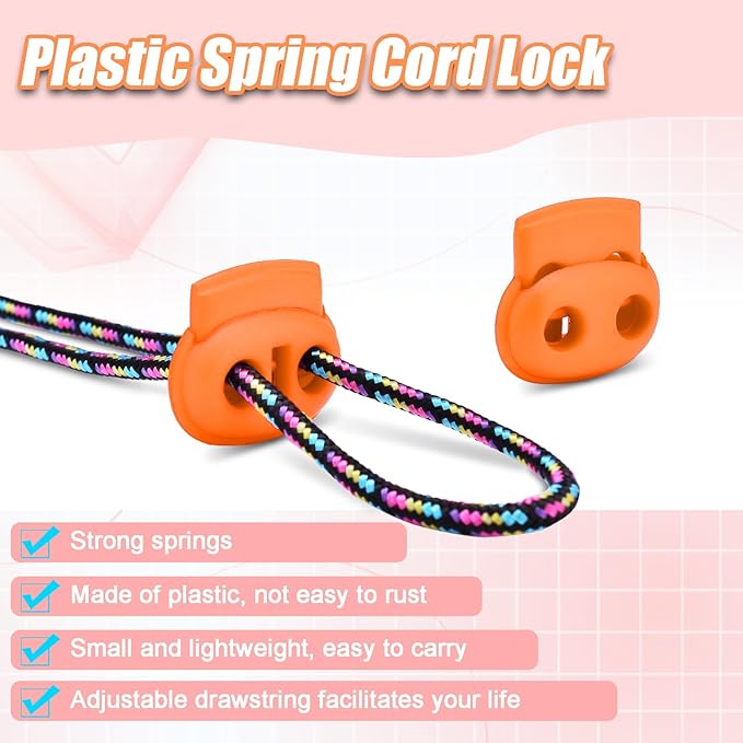 25Pack Assorted Color Plastic Cord Locks for Drawstring, Paracord Spring Toggle Stopper Clasp Elastic Shoeslace Lock Sweatpants Gloves Bungee Swim Goggles Hoodie String Clips Replacement