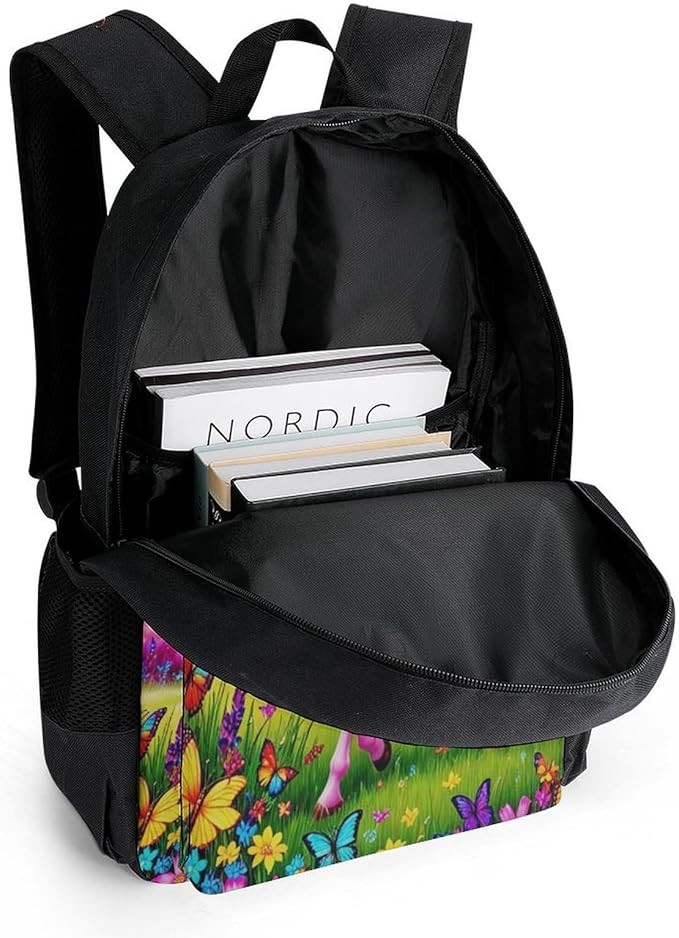 Supdreamc Daypack Anti-Theft Multipurpose Large Capacity Shoulder Bag, Rainbow Unicorns And Butterflies Travel Hiking Camping Rucksack With Smooth Zippers