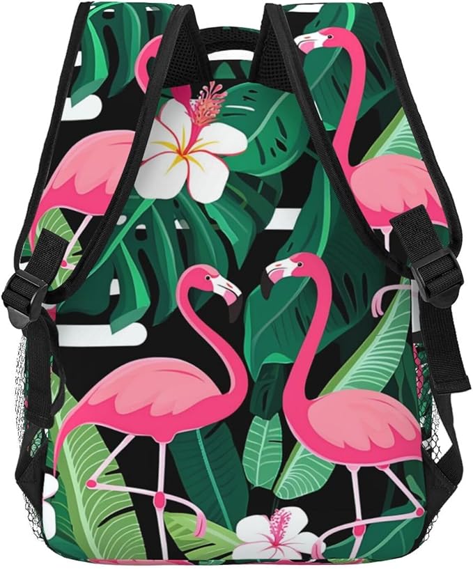 Polyester Daypack Bookbag for Gym Business Bicycle, Large Capacity Multipurpose Anti-Theft Carry On Bag, Flamingo Tropical Bird Art Travel Hiking Daypack
