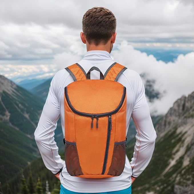 Hiking Backpack, 20L Packable Daypack for Men Women, Nylon with Adjustable Straps, Lightweight Waterproof Outdoor Camping Travel, Orange