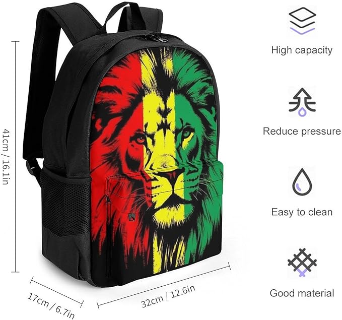 Lightweight Daypack Backpack for Sports Travel Running, Large Capacity Multipurpose Anti-Theft Bookbag, Reggae Rasta Flag Lion Laptop Backpack Daypack