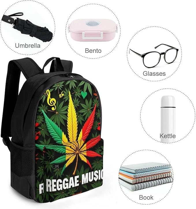 Lightweight Rucksacks for Climbing Outdoors Walking Cycling, Large Capacity Anti-Theft Multipurpose Carry On Bag, Rasta Flag Weedleaf Leaf Leaves Reggae Music Camping Outdoor Backpack