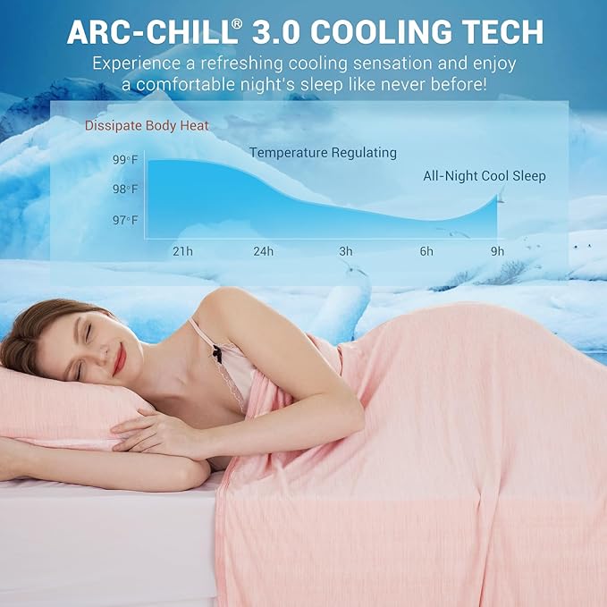 Elegear Revolutionary Cooling Blanket Queen Absorbs Heat to Keep Body Cool for Night Sweats, Arc-Chill 3.0 Cool Fiber Q-Max>0.5 for Hot Sleepers, Lightweight Summer Cold Blankets for Sleeping, Pink