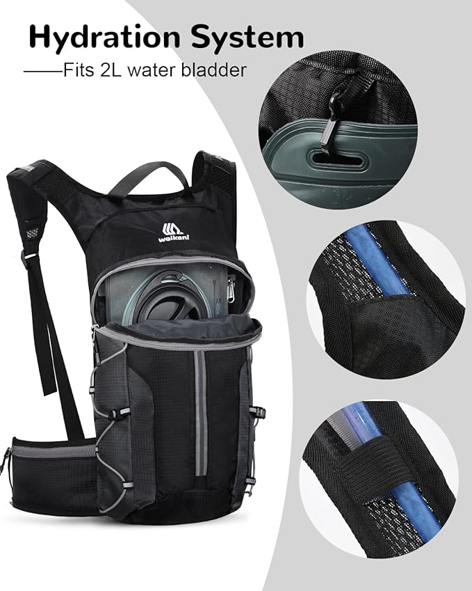 Foldable Cycling Backpack for Men Women, Small Packable Waterproof Hiking Daypack with Waist Belt, 6L Lightweight Mountain Bicycle Backpack fit Helmet for MTB Biking Skiing Climbing, Black