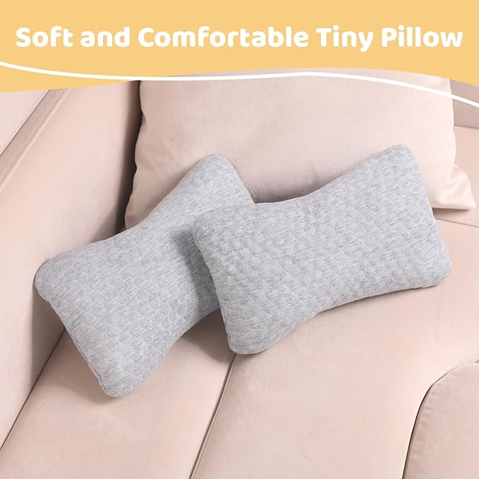 vocheer Small Pillows for Sleeping, 11"x 7" Mini Travel Pillow, Tiny Pillows for Neck, Wrist, Lumbar and Knee, Pets Pillow, Cotton, Machine Washable,Light Grey-2PC