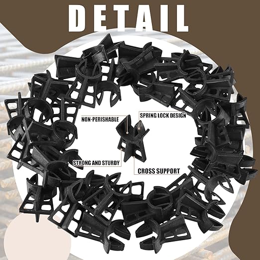 Hoolerry 100 Pcs Snap Rebar Chairs Plastic Heavy Duty Spacer Fits Bar Sizes 3-5 Plastic Rebar Concrete Stand, Heavy Duty Solid Construction Anti Rust