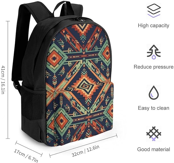 Lightweight Daypack for Camping Business Walking Cycling, Large Capacity Anti-Theft Multipurpose Bookbag, Floral Aztec Ethnic Tribal Gym Outdoor Hiking Backpack