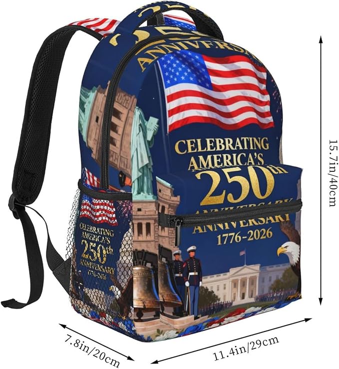 Lightweight Daypack Bookbag for Trekking Business Walking Cycling, Big Capacity Anti-Theft Multipurpose Carry On Bag, USA 250th Anniversary Patriotic Independence Celebration Art Business Computer Bag