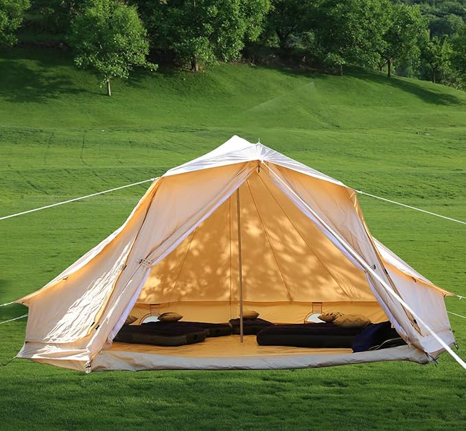 UNISTRENGH Luxury Canvas Cotton Bell Tent Large Waterproof Windproof Yurt Glamping Family Tent with Cable Hole for Camping Hiking Hunting Party Exhibition
