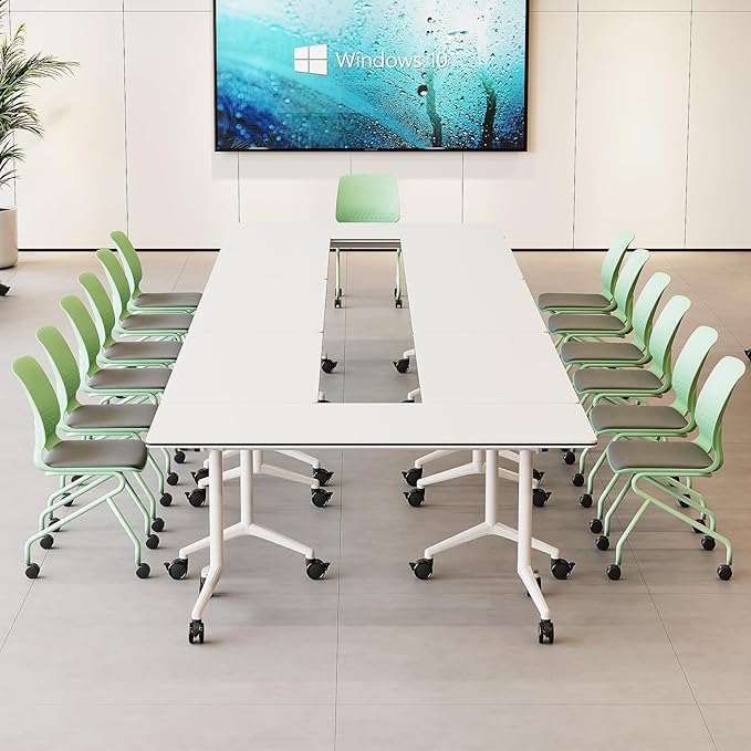 2Packs 61 Inch Folding Conference Table 5.09 FT Space-Saving Training Classroom Table,Heavy-Duty Meeting Table for Office Events,Easy Storage Design, Rectangular Table with Durable Legs White
