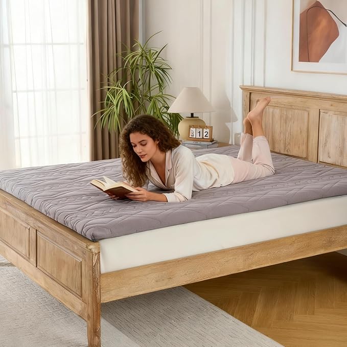 Japanese Floor Mattress Futon Mattress, 100% Cotton Washable Cover, Roll Up 2.5" Thick Tatami Mat, Portable & Foldable Floor Bed Mattress for Sleeping, Guest Room, Dormitory (Full, Grey)