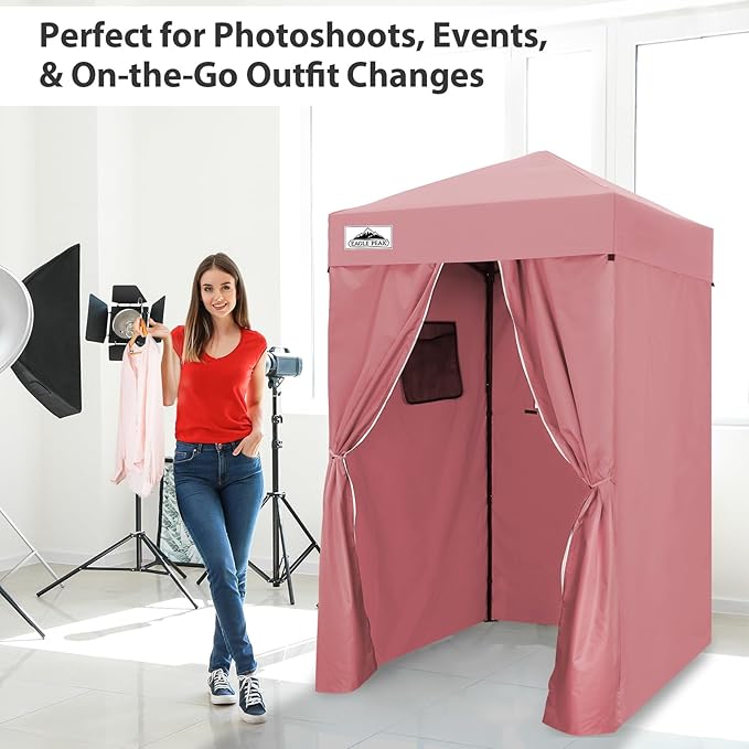 EAGLE PEAK Flex Ultra Compact 4x4 Pop-up Canopy, Sun Shelter, Changing Room, Portable Privacy Canopy Cabana for Pool, Fashion Photoshoots, or Camping, Pink