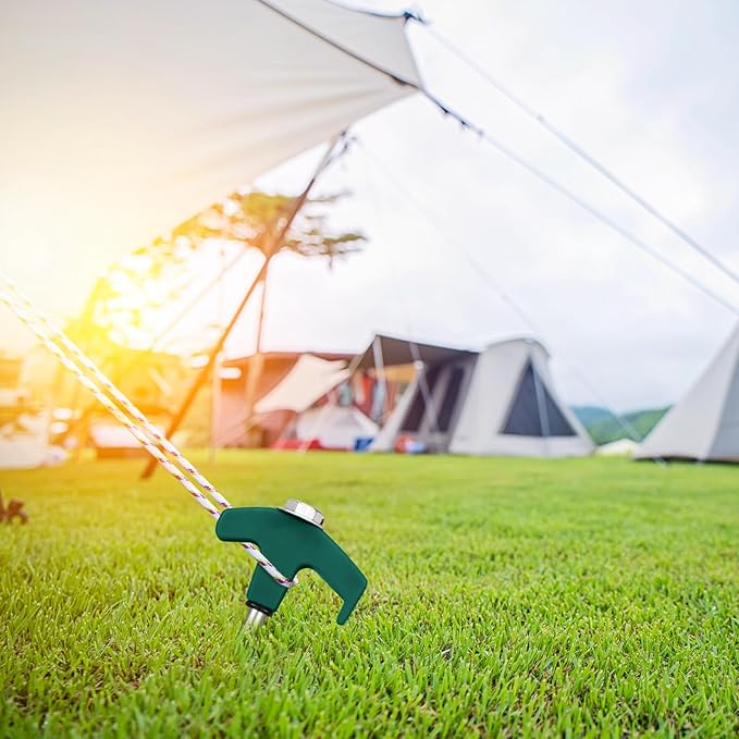 18 Tent Stakes Heavy Duty Metal Tent Stakes Screw in Camping Stakes with Luminous Head Ground Anchor Pegs Threaded Tent Spikes with Hex Head Driver and Storage Box, Green