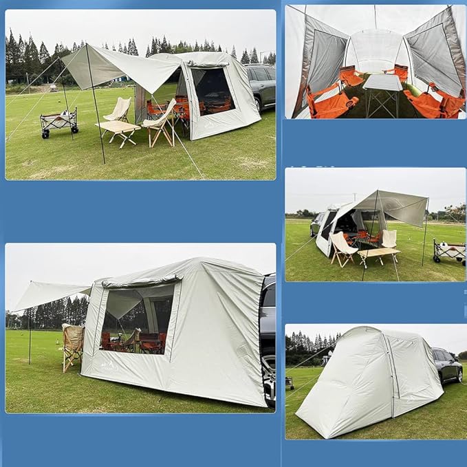Car Awning Sun Shelter Camping SUV Rear Tent, Portable Waterproof Roof Top Tent Car Canopy with Mosquito Net for SUV Minivan Hatchback Camping Outdoor Travel