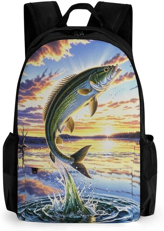 Supdreamc Polyester Daypack Backpack for Climbing Outdoors Running, Big Capacity Multipurpose Anti-Theft Bookbag, Fish Diving Good Luck Jump On The Water Travel Hiking Camping Rucksack