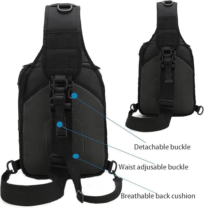 EDC Sling Bag Tactical Shoulder Sling Bag Small Military Crossbody Pack Tactiacal Backpack Rover Chest Bag Pack (Black)