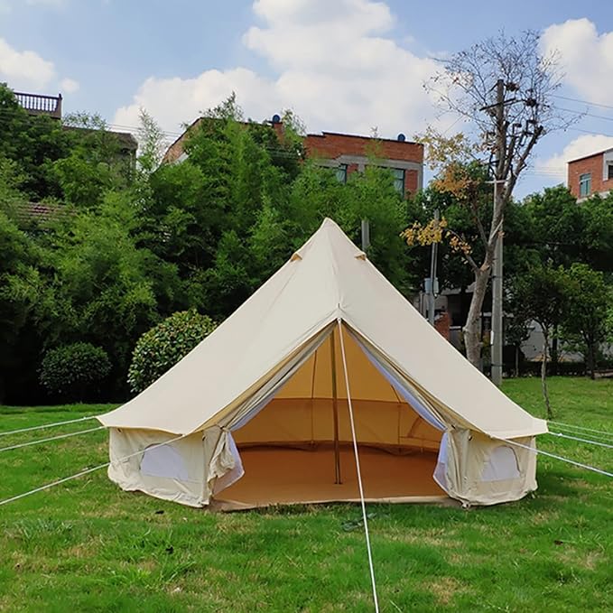 GeRRiT 5M/16.4ft Cotton Canvas Bell Tent, Outdoor Waterproof Family Glamping Yurt 900D Oxford Cloth Bell Tent, Luxury Yurt Bell Tent for Event Wedding Party Family Camping