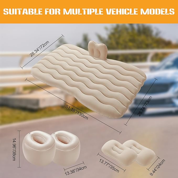 Ergocar Inflatable Mattress Camping Thickened Portable Travel Camping Flocking Bed Double-Layer Inflatable Valve Suitable for Suvs, Rear Seats, Automobiles